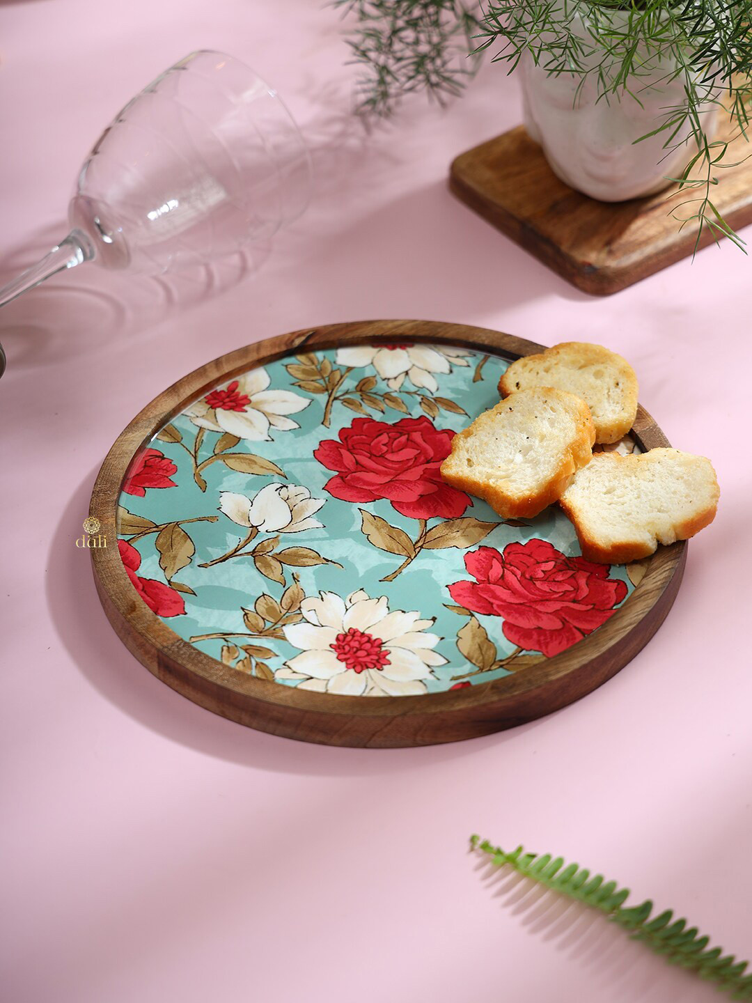DULI Blue & Red Round Serving Tray