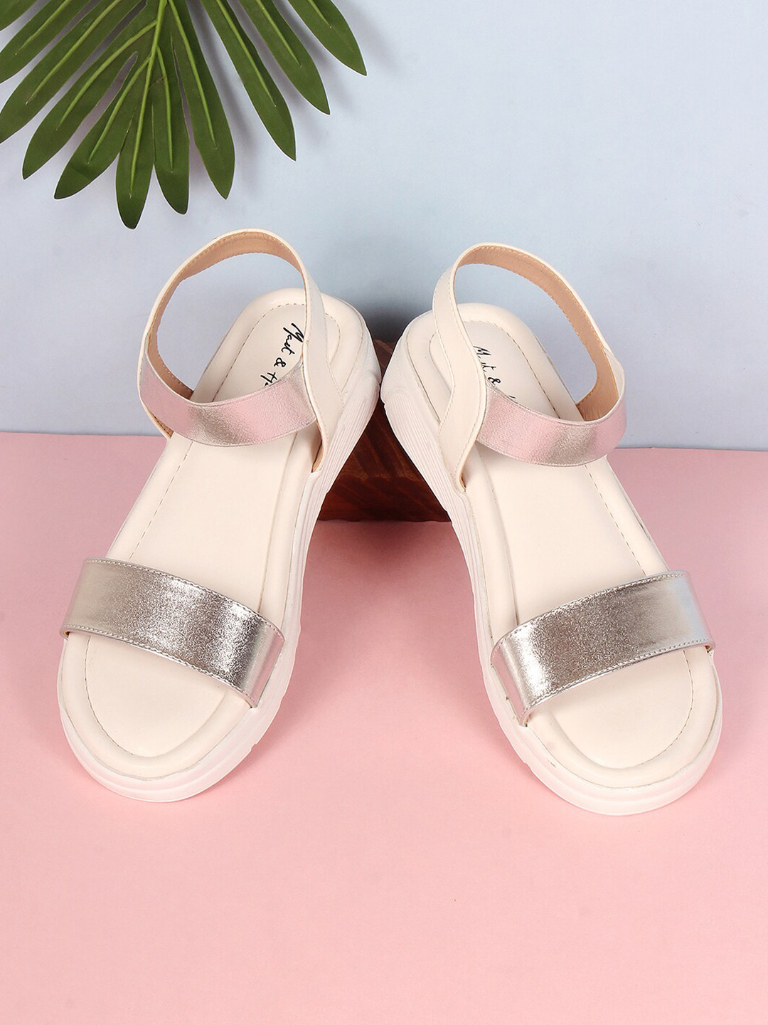 Mast & Harbour Silver-Toned And White Open Toe Comfort Heels