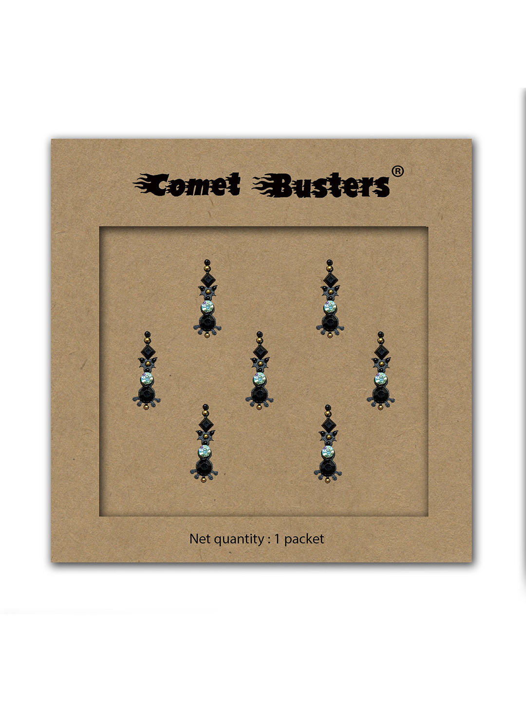 Comet Busters Set of 7 Stone Studded Bindis  - Black & Blue