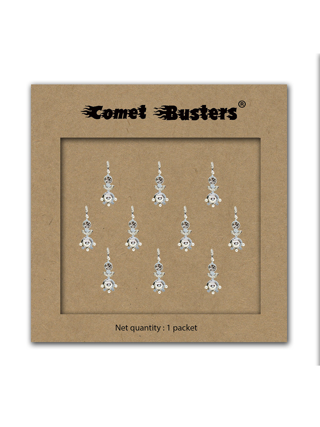 Comet Busters Silver-Toned Embellished Traditional Designer Bindis - 10 Pcs