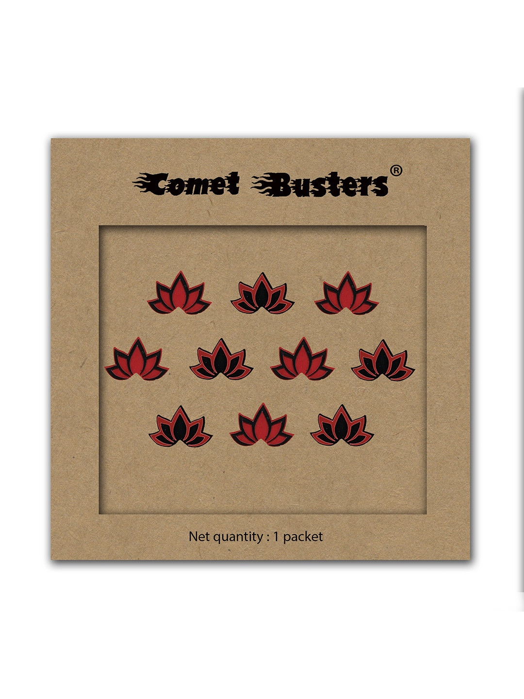 Comet Busters Red & Black Lotus Shaped Reusable Designer Bindis - 10 Pcs