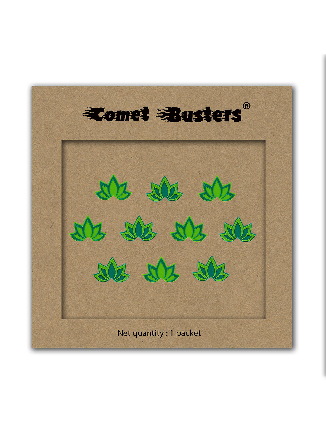 Comet Busters Green Lotus Shaped Reusable Designer Bindis - 10 Pcs