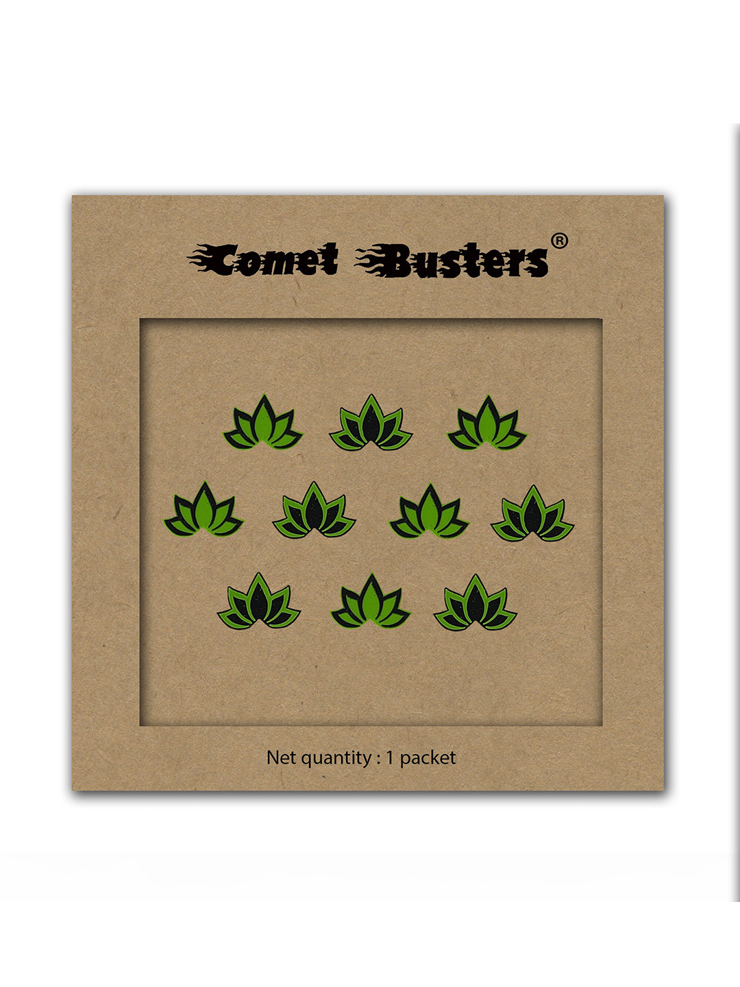 Comet Busters Green & Black Lotus Shaped Reusable Designer Bindis - 10 Pcs