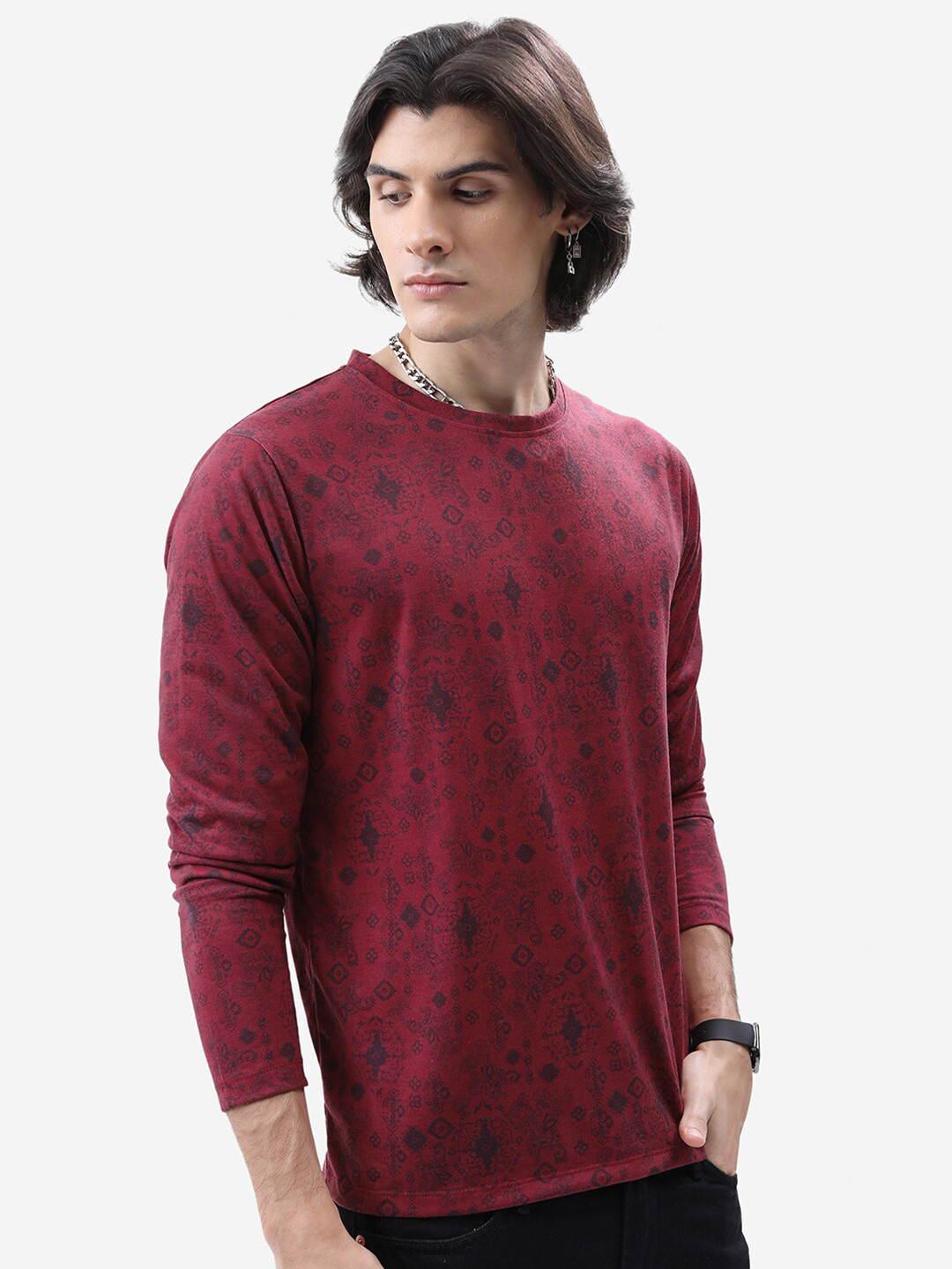 HIGHLANDER Maroon Round Neck T-shirt