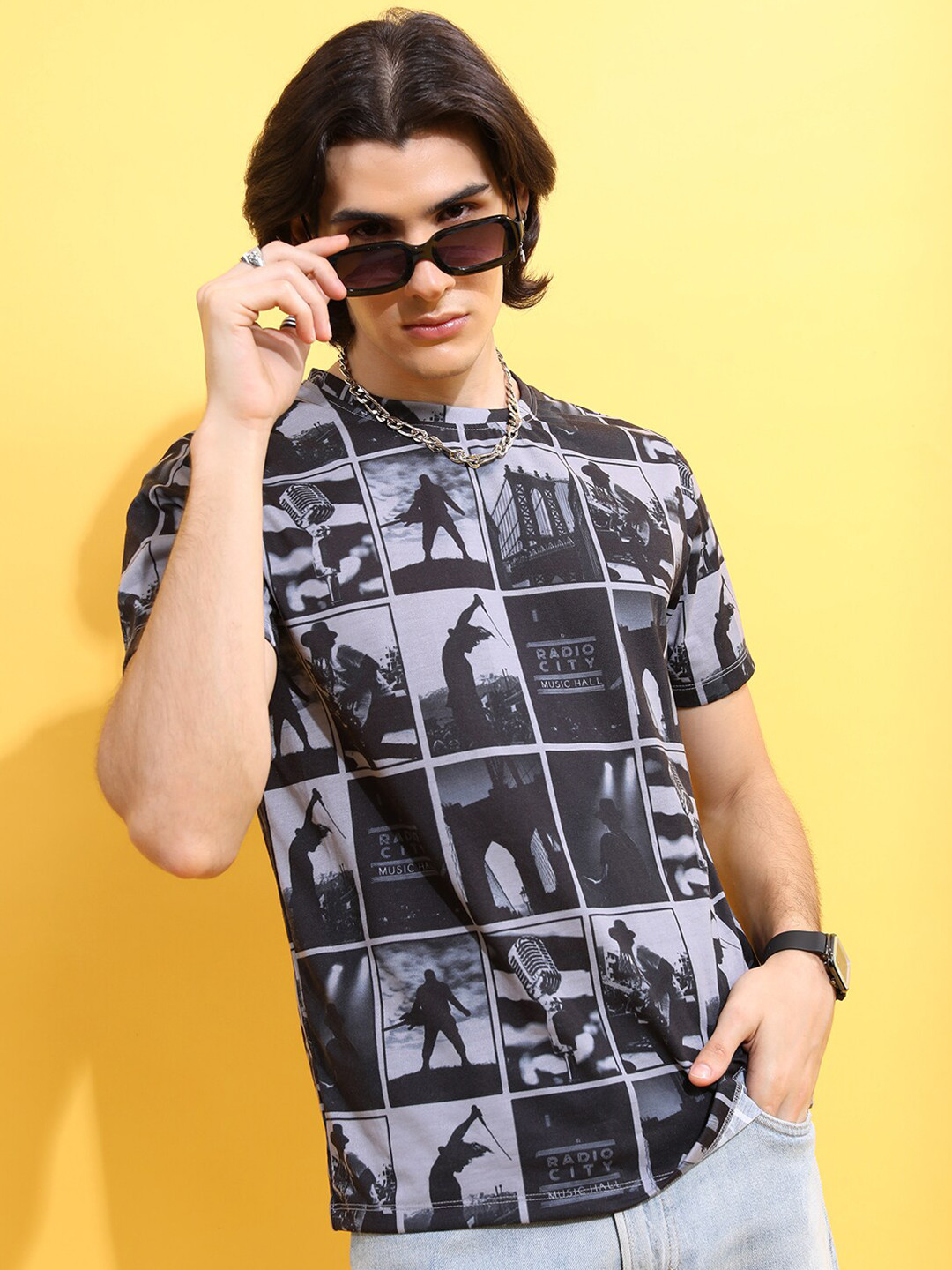 HIGHLANDER Grey Graphic Printed Relaxed Fit T-shirt