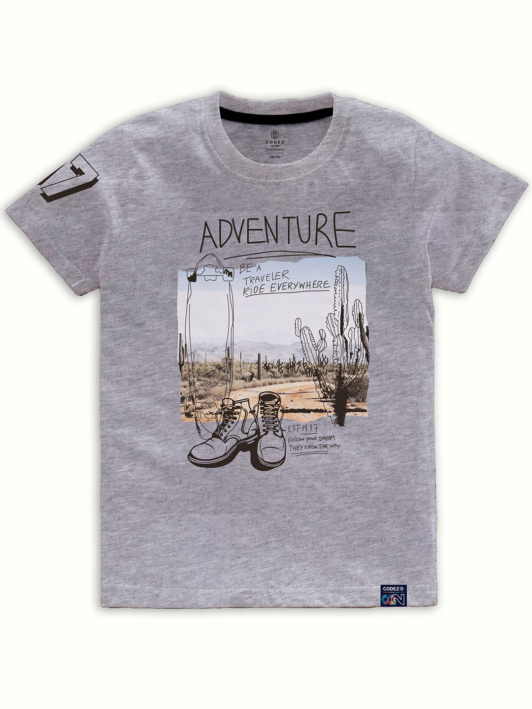 CODEZ Boys Graphic Printed Short Sleeves Cotton T-shirt