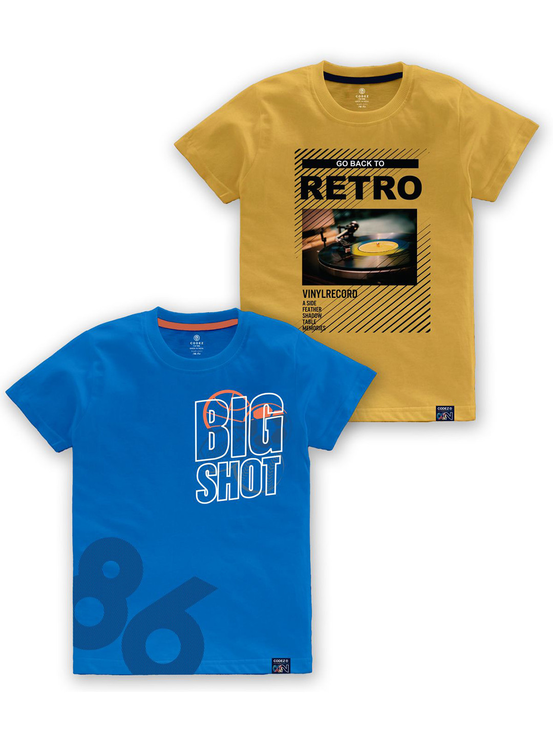 CODEZ Boys Pack Of 2 Graphic Printed Short Sleeves Cotton T-shirts