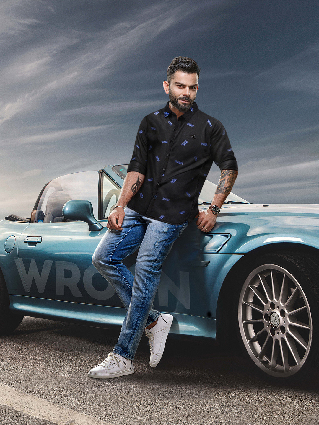 WROGN Slim Fit Brand Logo Printed Pure Cotton Casual Shirt