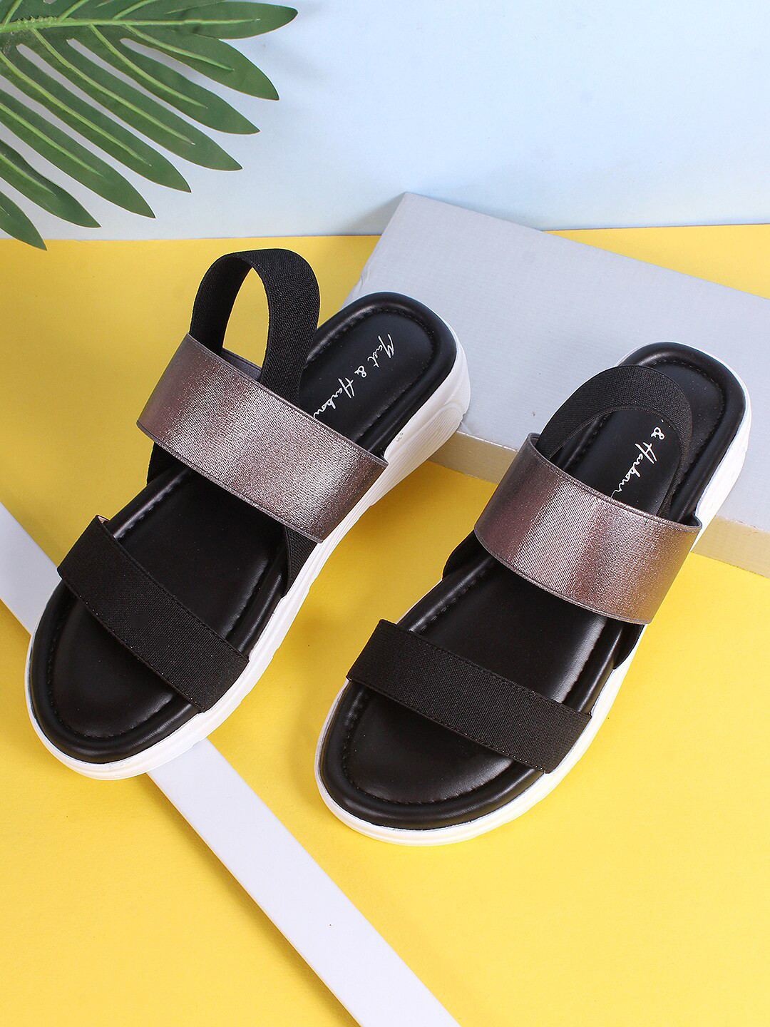 Mast & Harbour Black And Brown Colourblocked Comfort Heels