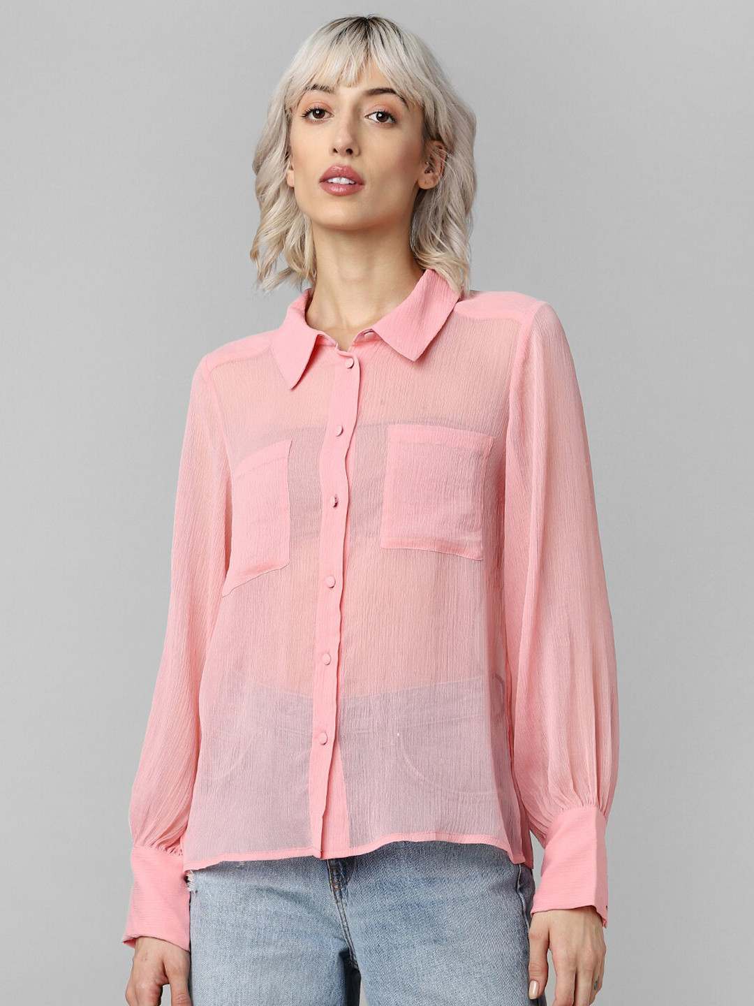 ONLY Women Semi Sheer Casual Shirt