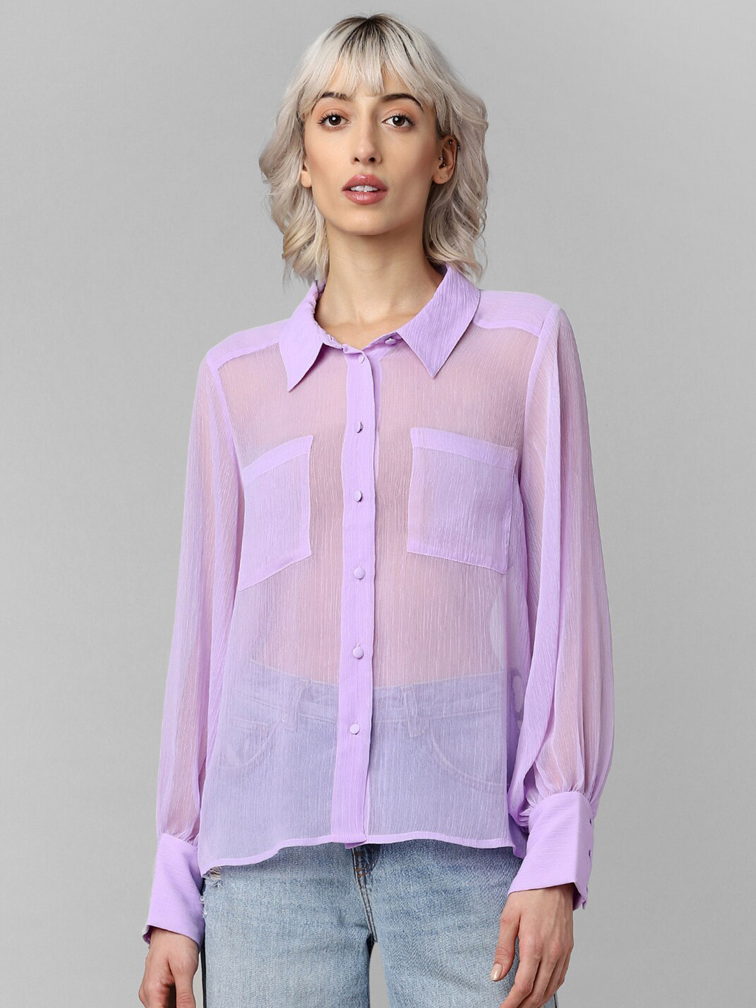 ONLY Women Semi Sheer Casual Shirt