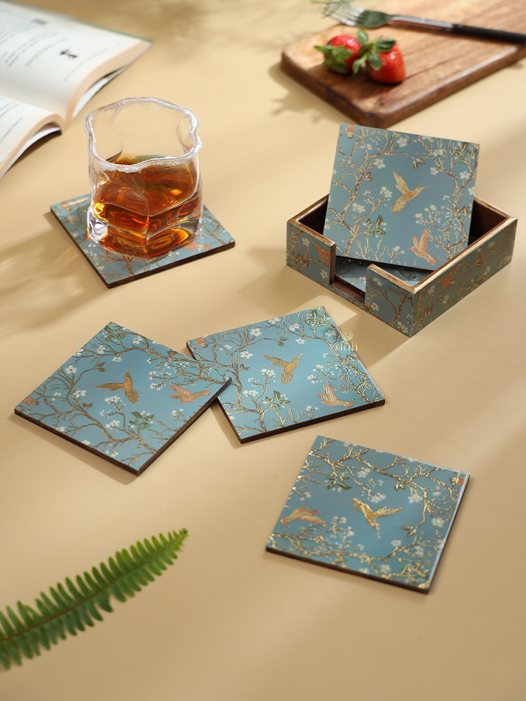DULI Blue & Silver 6 Pieces Printed Enamel Coasters