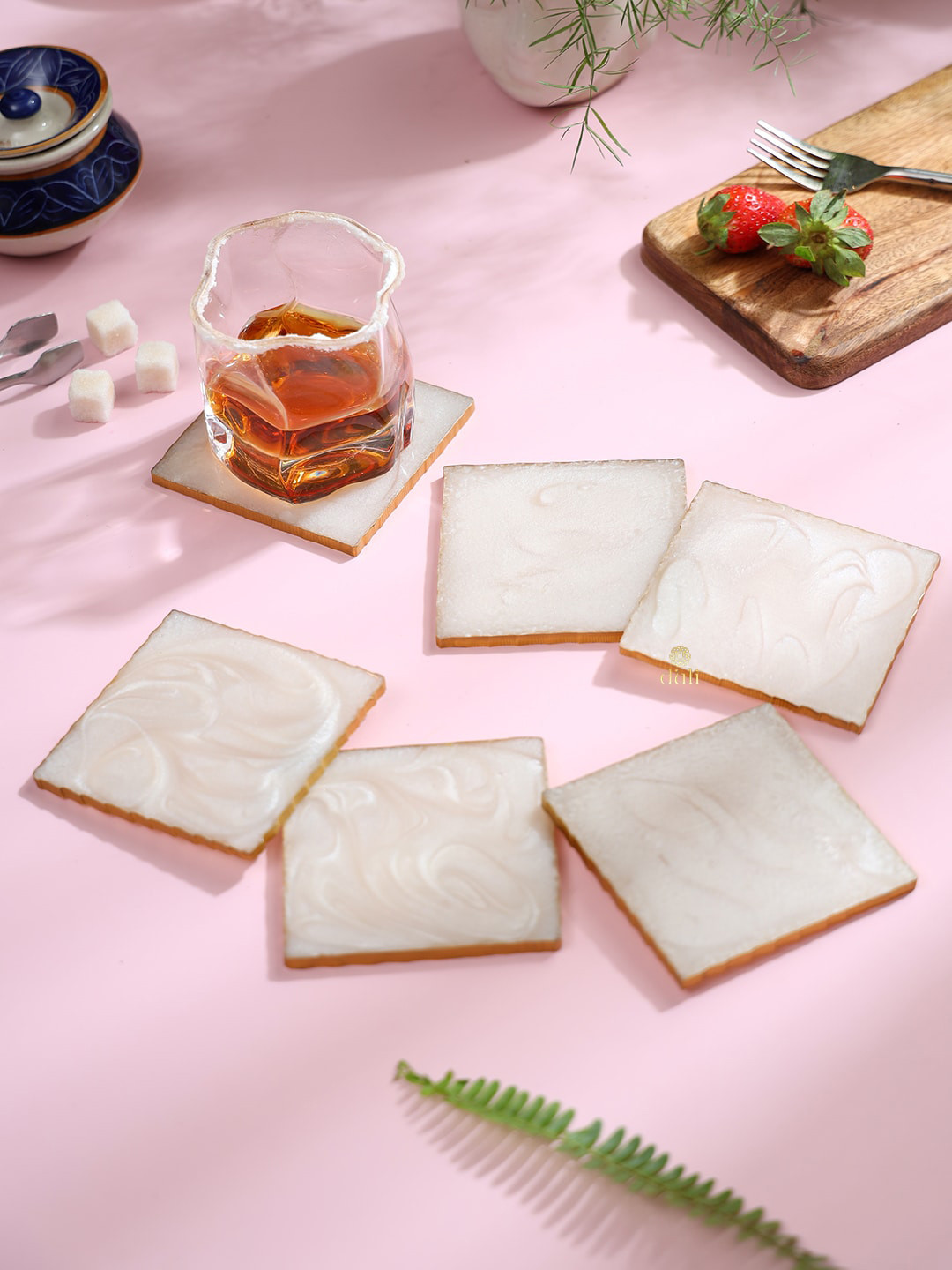 DULI Cream-Colored 6 Pieces Printed Resin Coasters