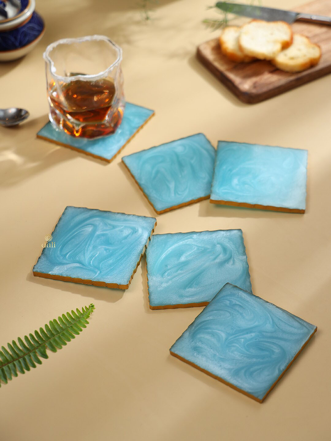 DULI Blue 6 Pieces Printed Resin Coasters