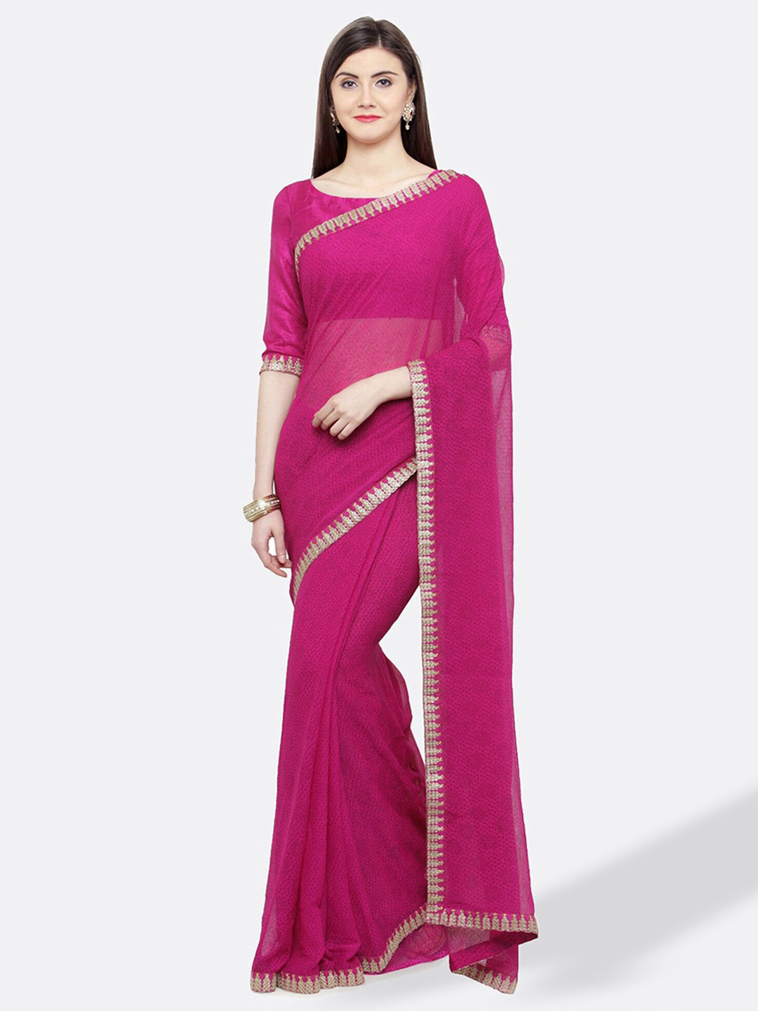 Shaily Floral Embroidered Silk Blend Saree With Blouse Piece