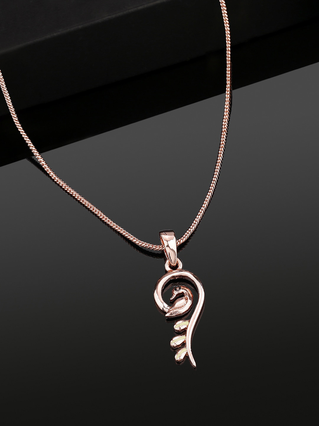 Estele Rose Gold-Plated Peacock Pendant With Chain