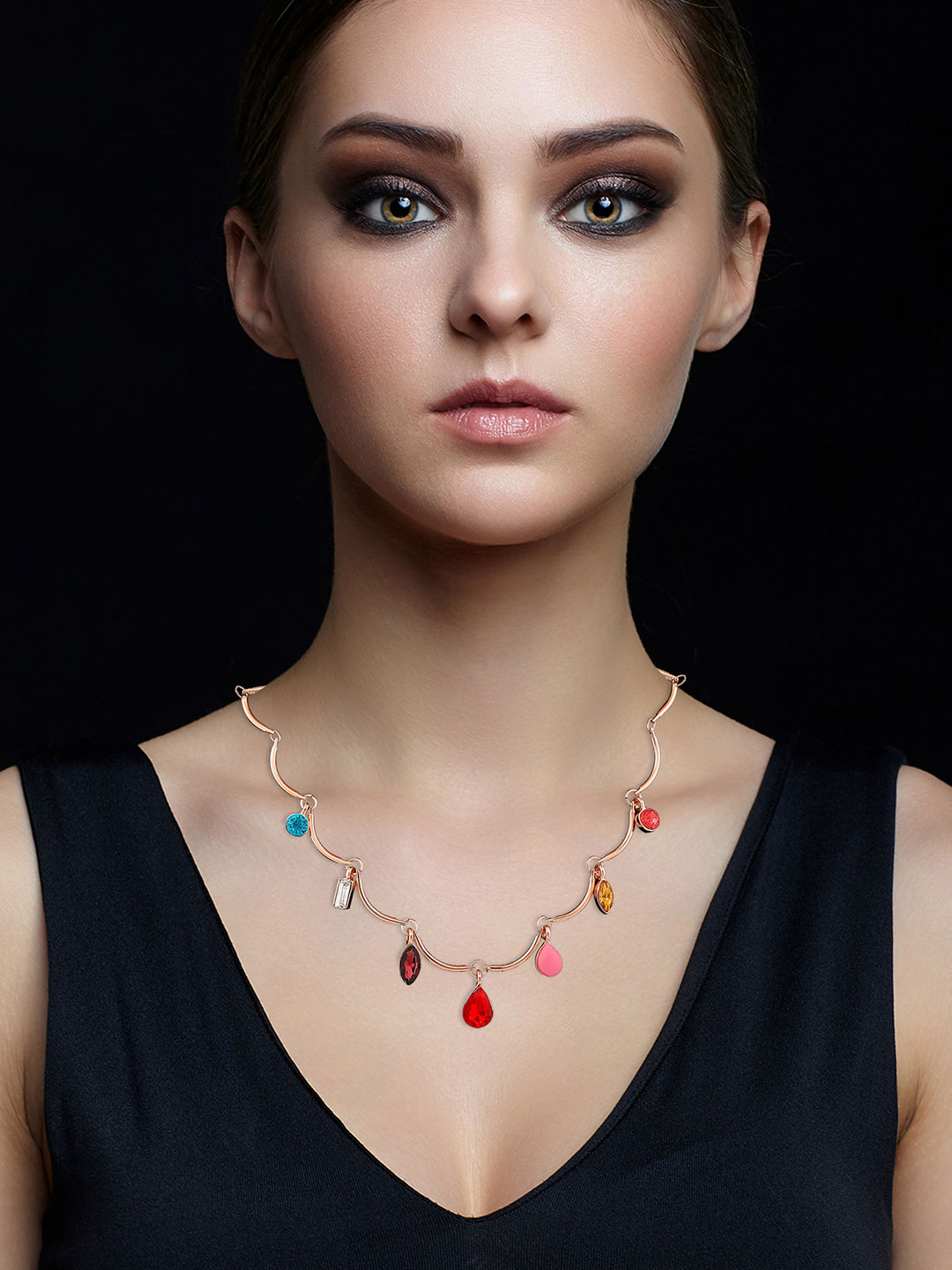 Estele Rose Rose Gold-Plated Crystal Studded Necklace