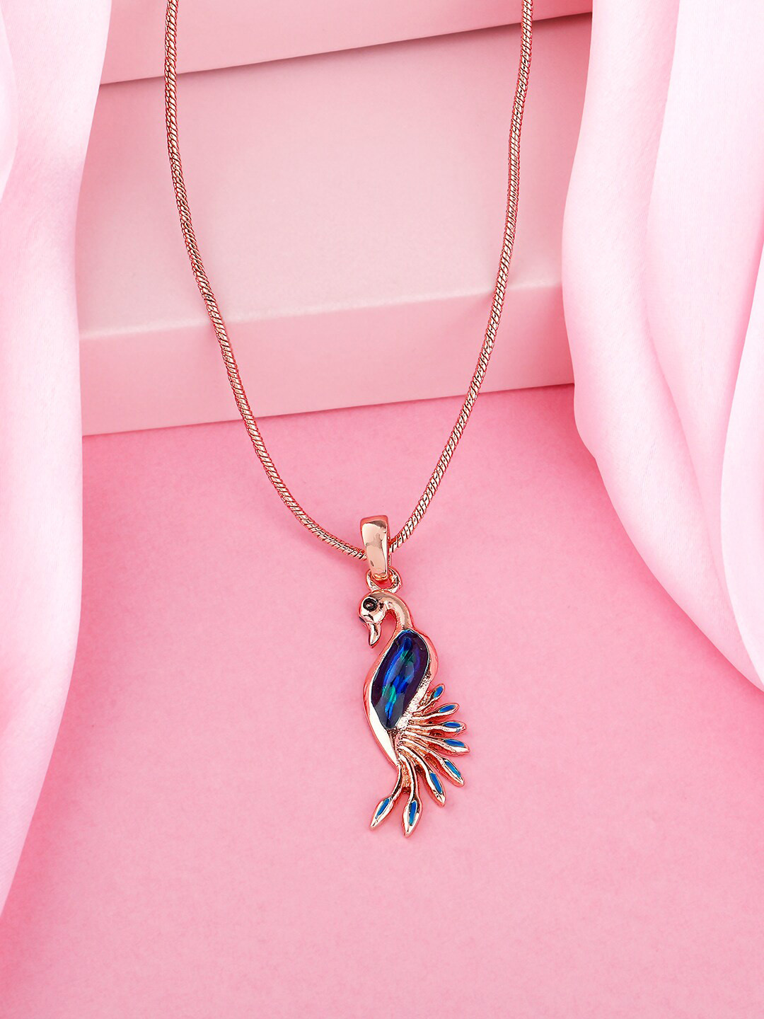 Estele Rose Gold-Plated Peacock Pendant With Chain