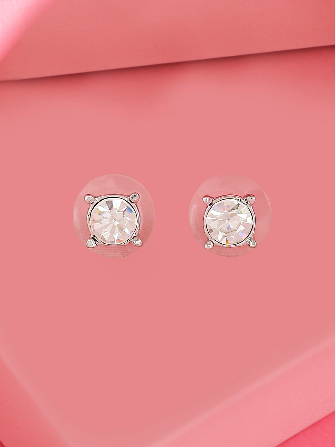 Estele Silver Plated Circular Crystal Studs Earrings