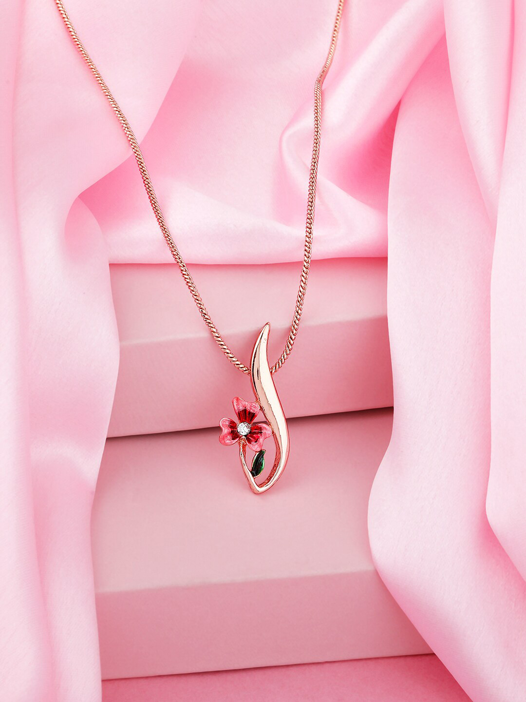 Estele Rose Gold-Plated Quartz-Studded Pendant With Chain