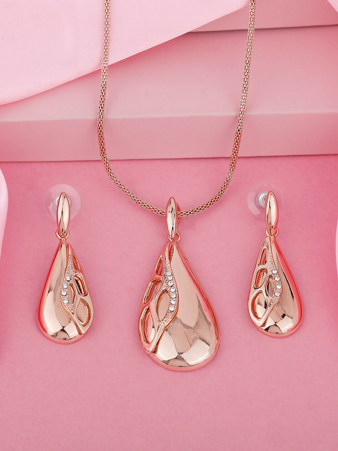 Estele Rose Gold Plated Classic Drop Designer Pendant Set with Crystals