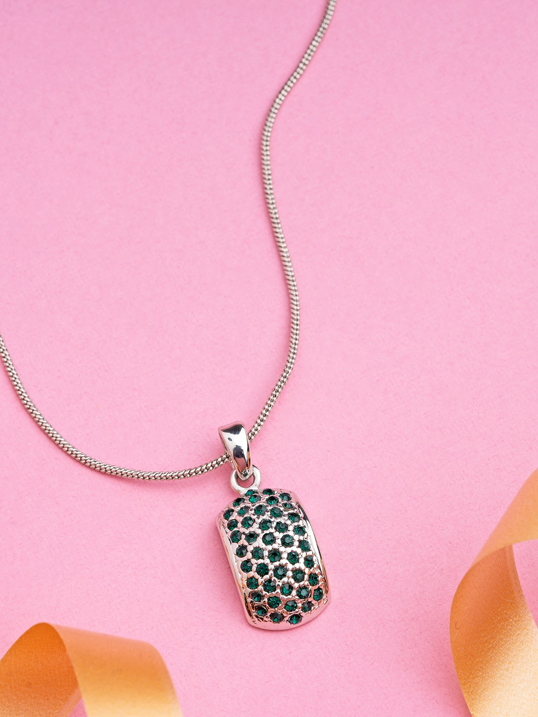 Estele Rhodium-Plated Quartz-Studded Pendant With Chain