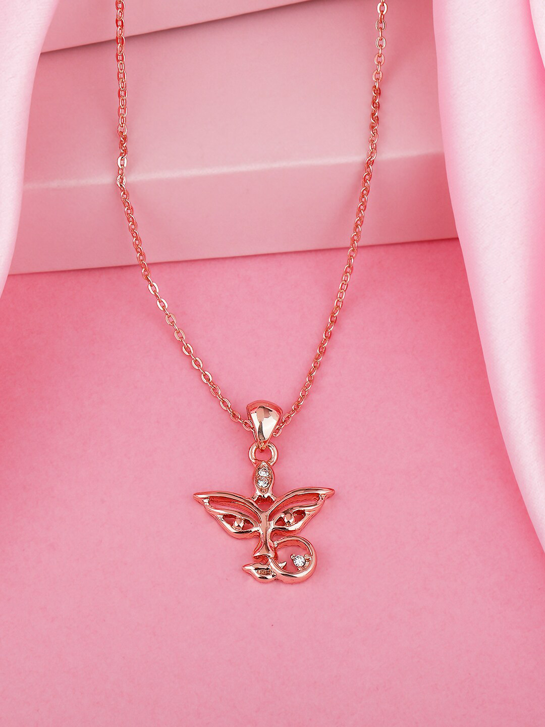 Estele Rose Gold Plated Durga Ma Pendant With Austrian Crystals With Chain