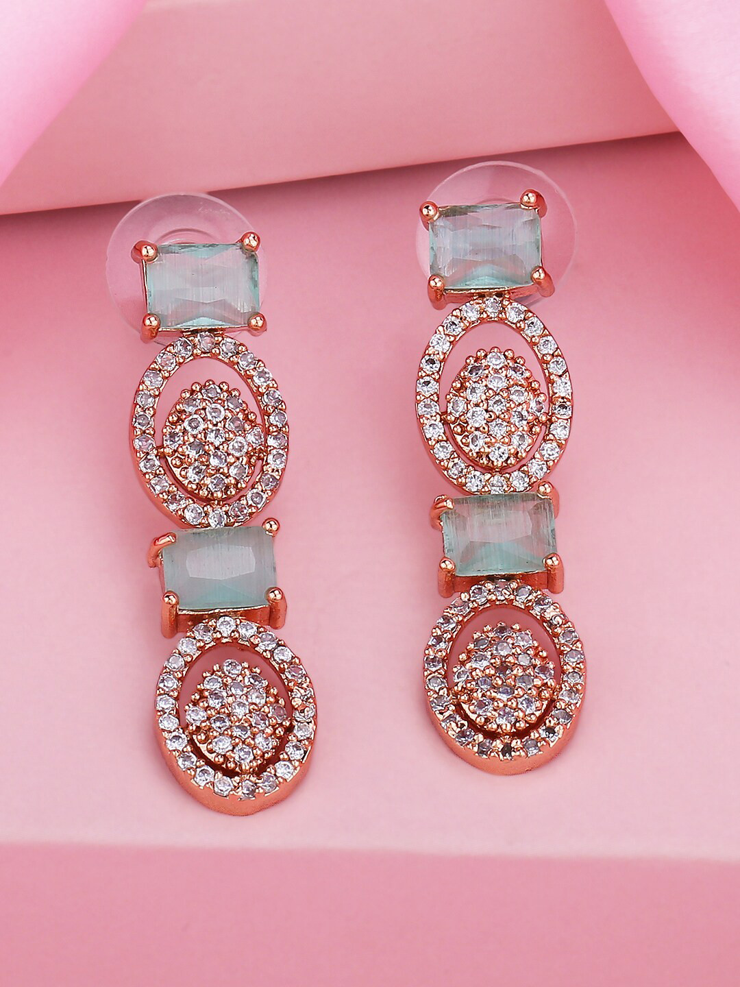Estele Gold Plated Geometric Cubic Zirconia Drop Earrings