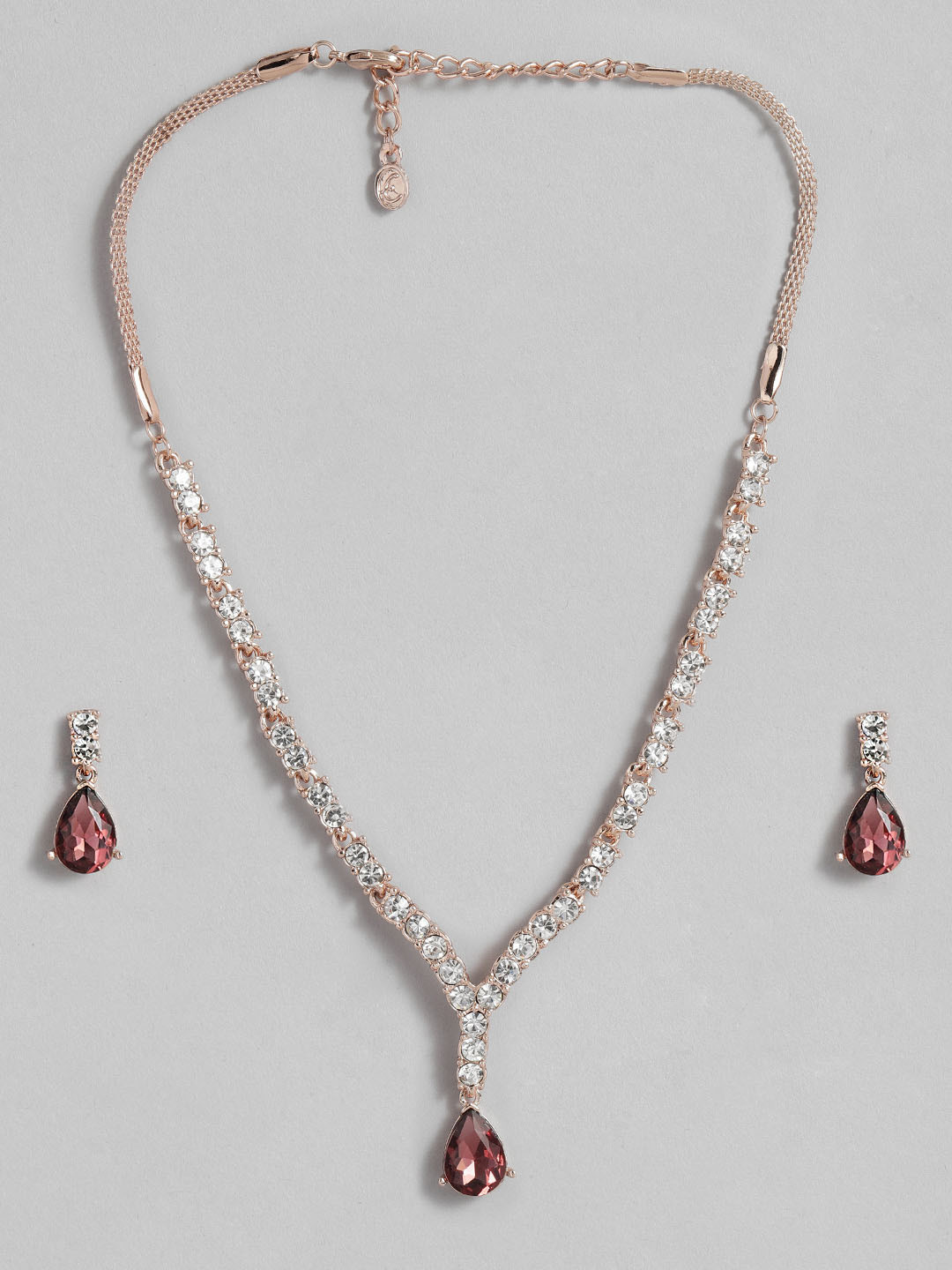 Estele Rose Gold Plated Sparkling Necklace Set with Crystals