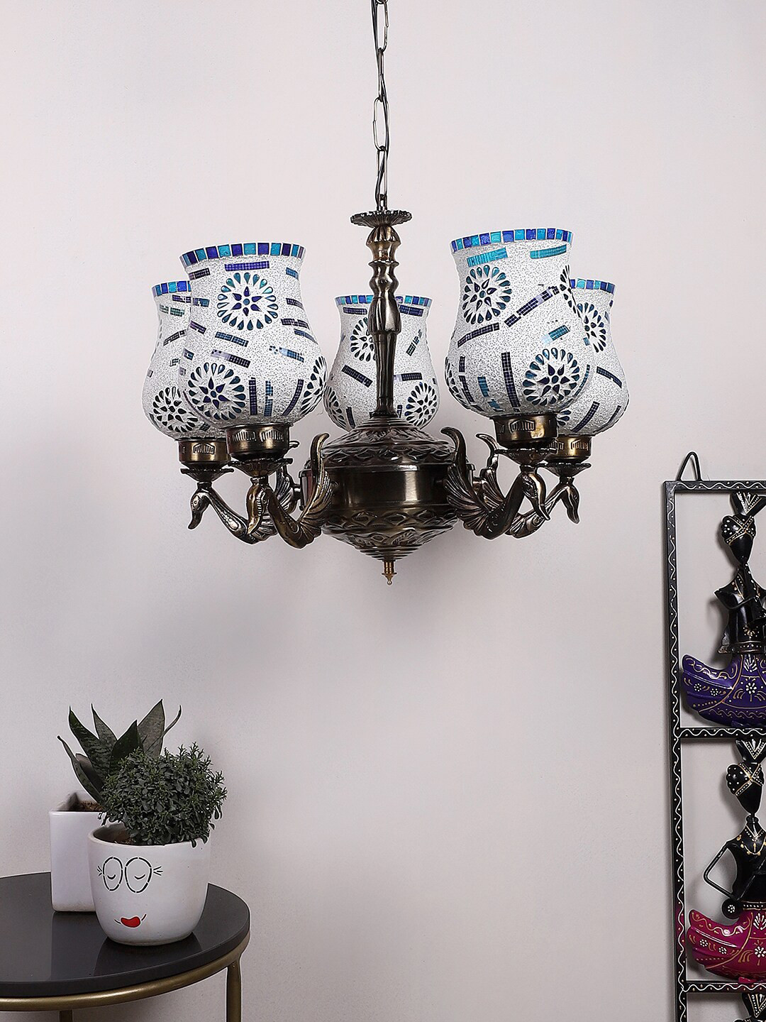 Devansh White & Blue Mosaic Design Ceiling Lamp