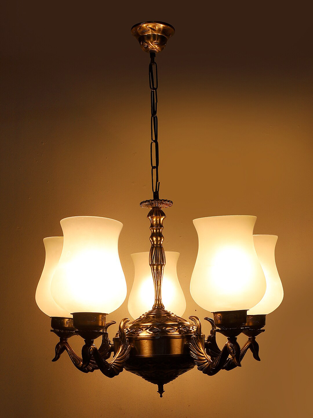 Devansh White New Era 05 Light Chandelier With Milky Glass Shade