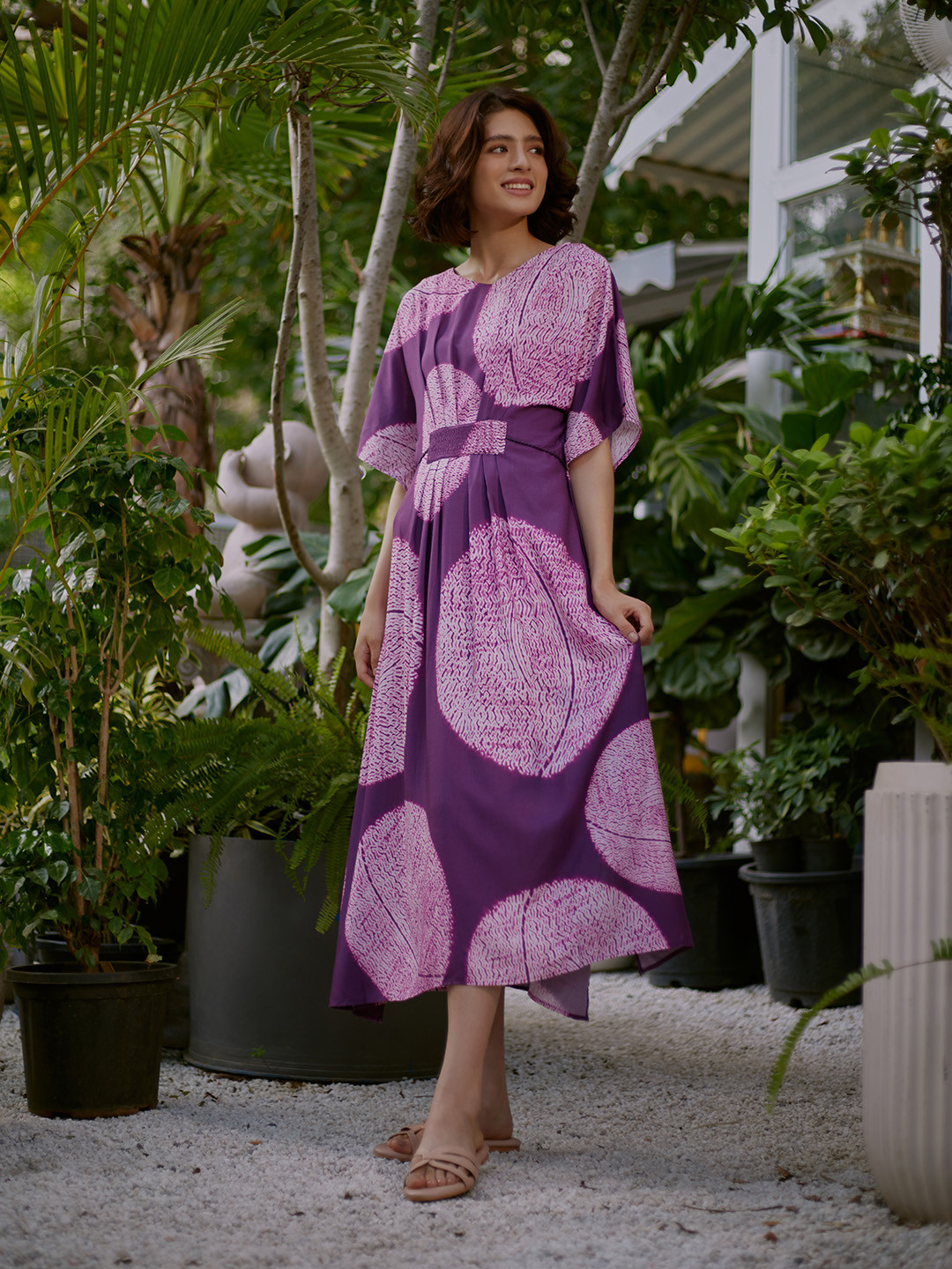 W Purple & Pink Abstract Printed Kaftan Kurta