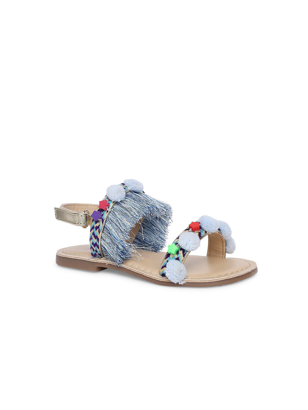 Aria Nica Girls FAIRY Embellished Pom Pom Open Toe Flats With Backstrap