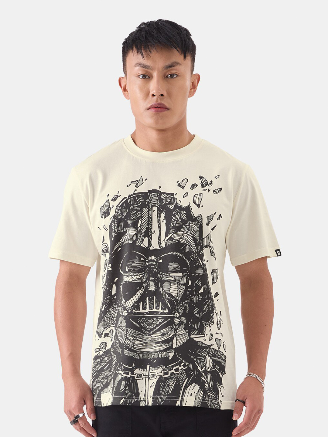 The Souled Store Off White Graphic Printed Pure Cotton T-shirt