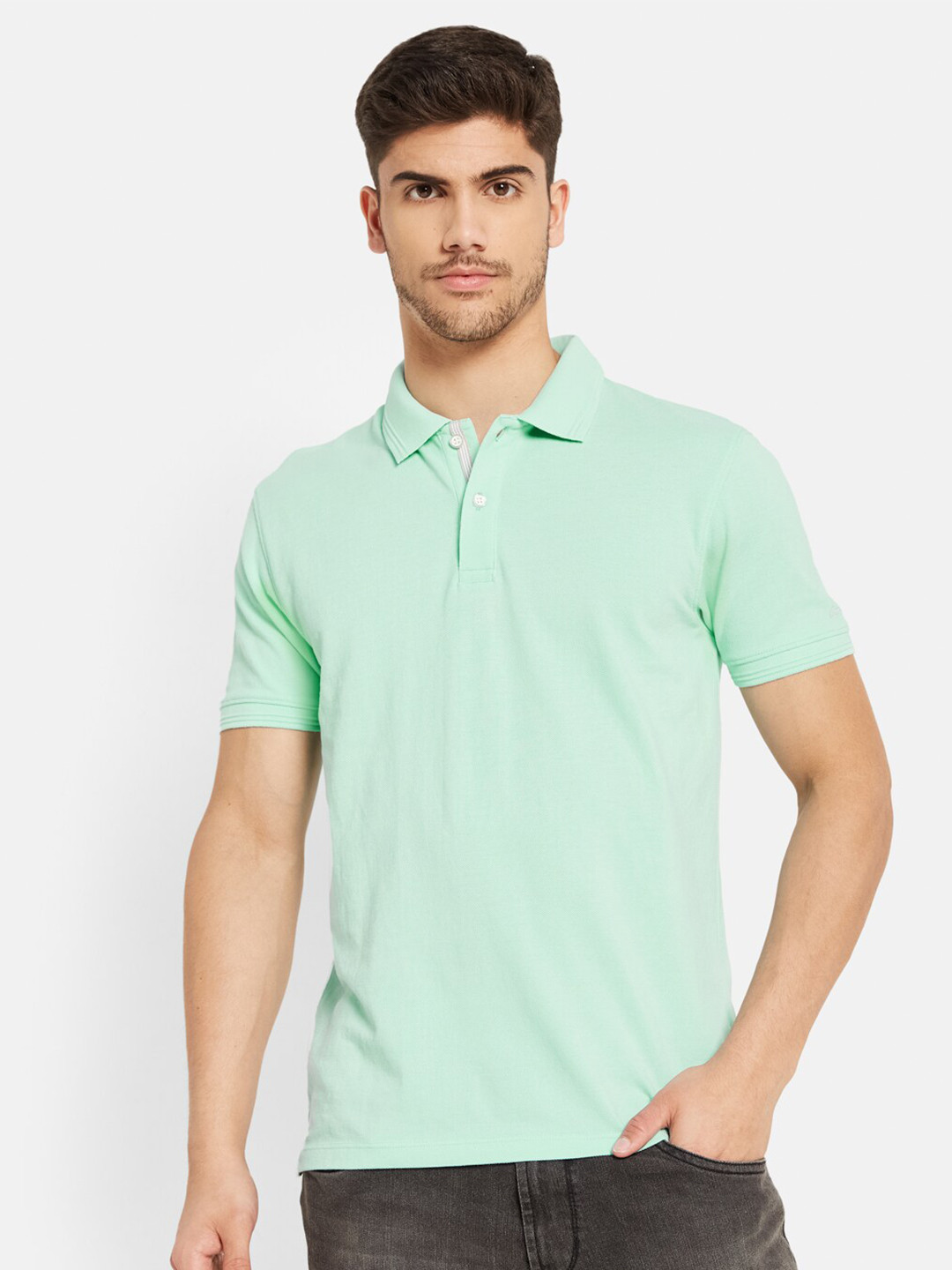 Octave Men Olive Green Polo Collar Pockets T-shirt