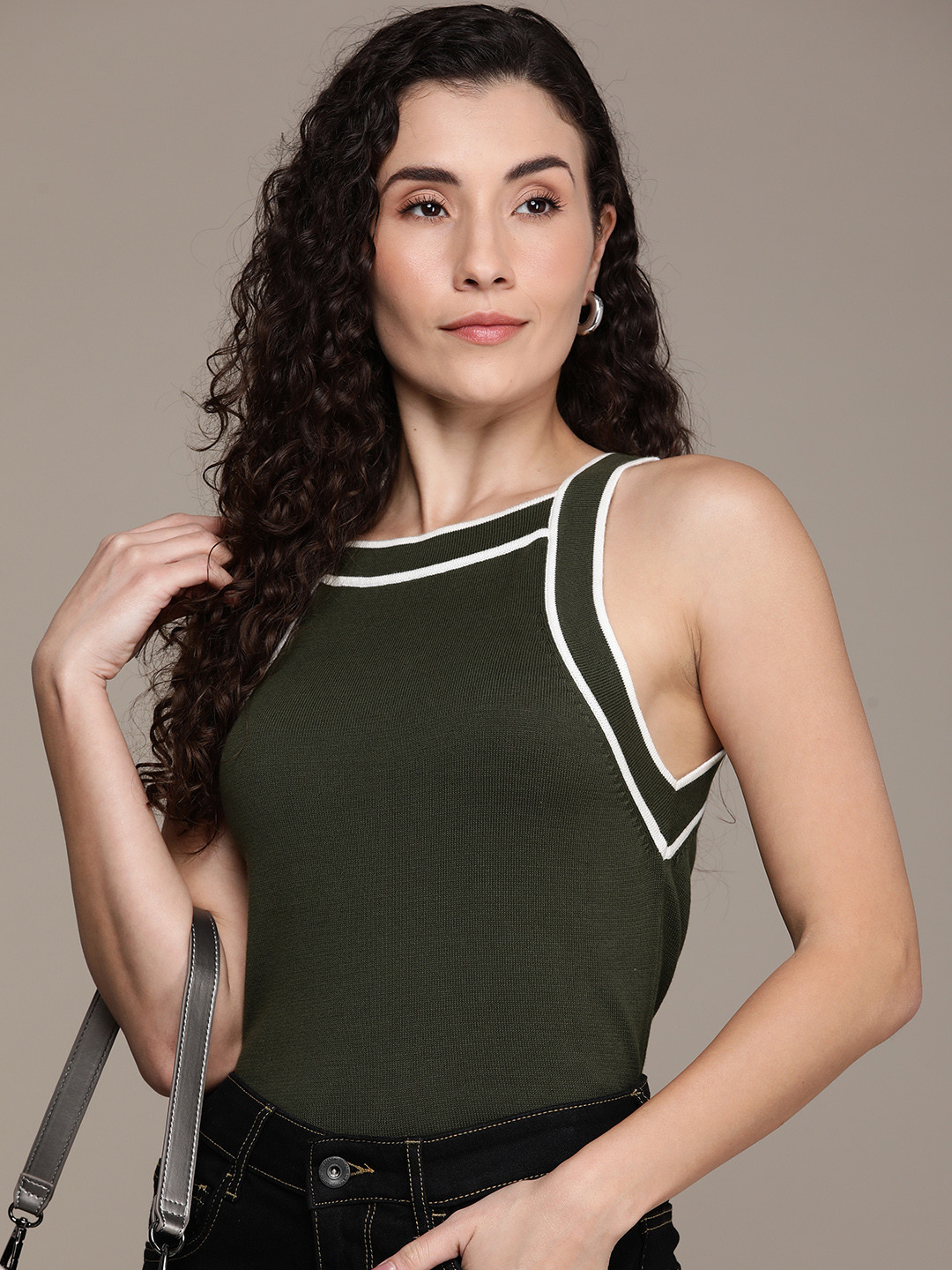 French Connection Pure Cotton Knitted Fitted Tank Top