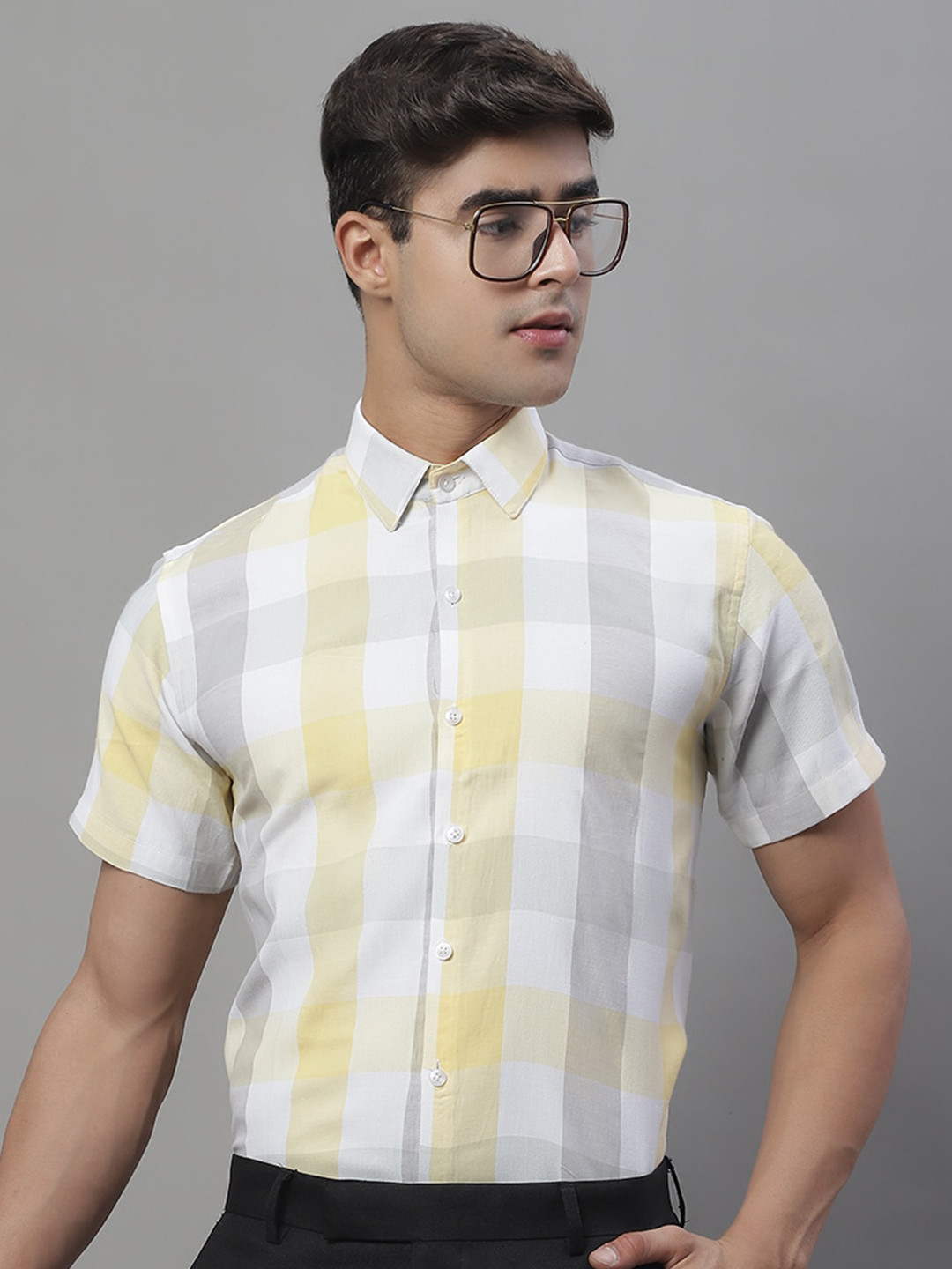 JAINISH Classic Checked Spread Collar Cotton Formal Shirt