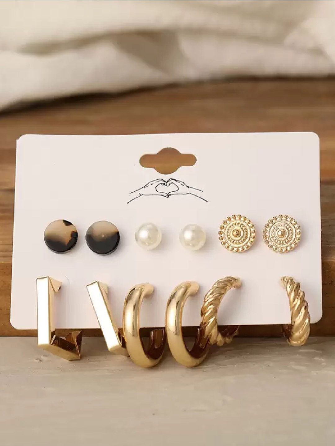 DIAN 6Pcs Gold-Plated Studs & Half Hoop Earrings