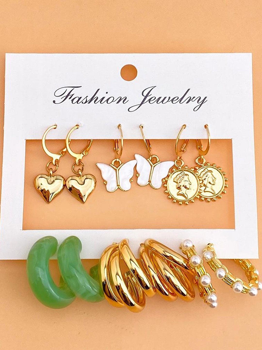 DIAN 6Pcs Gold-Plated Contemporary Drop Earrings