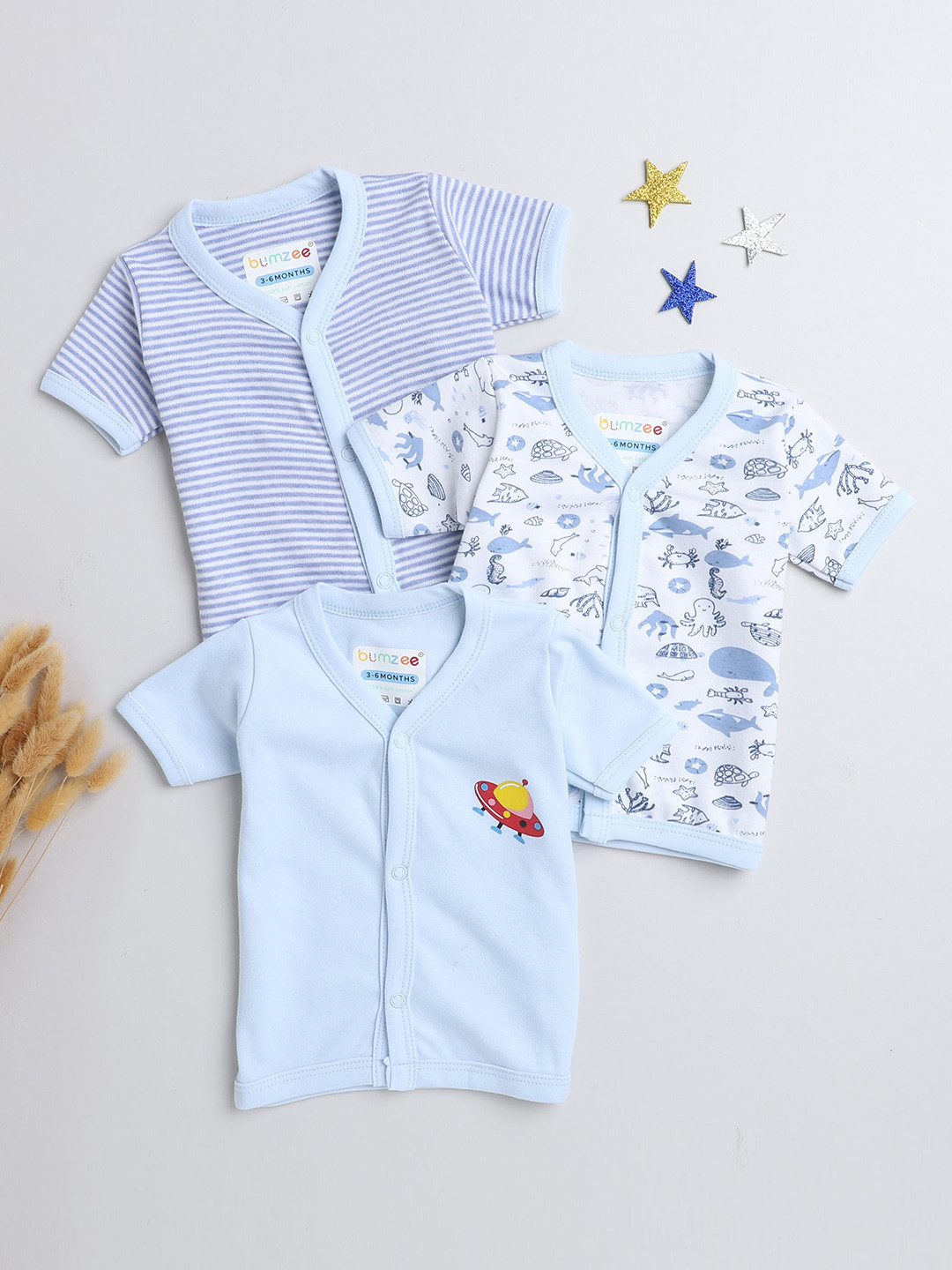 BUMZEE Infant Girls Pack Of 3 Printed Cotton Jablas Vest