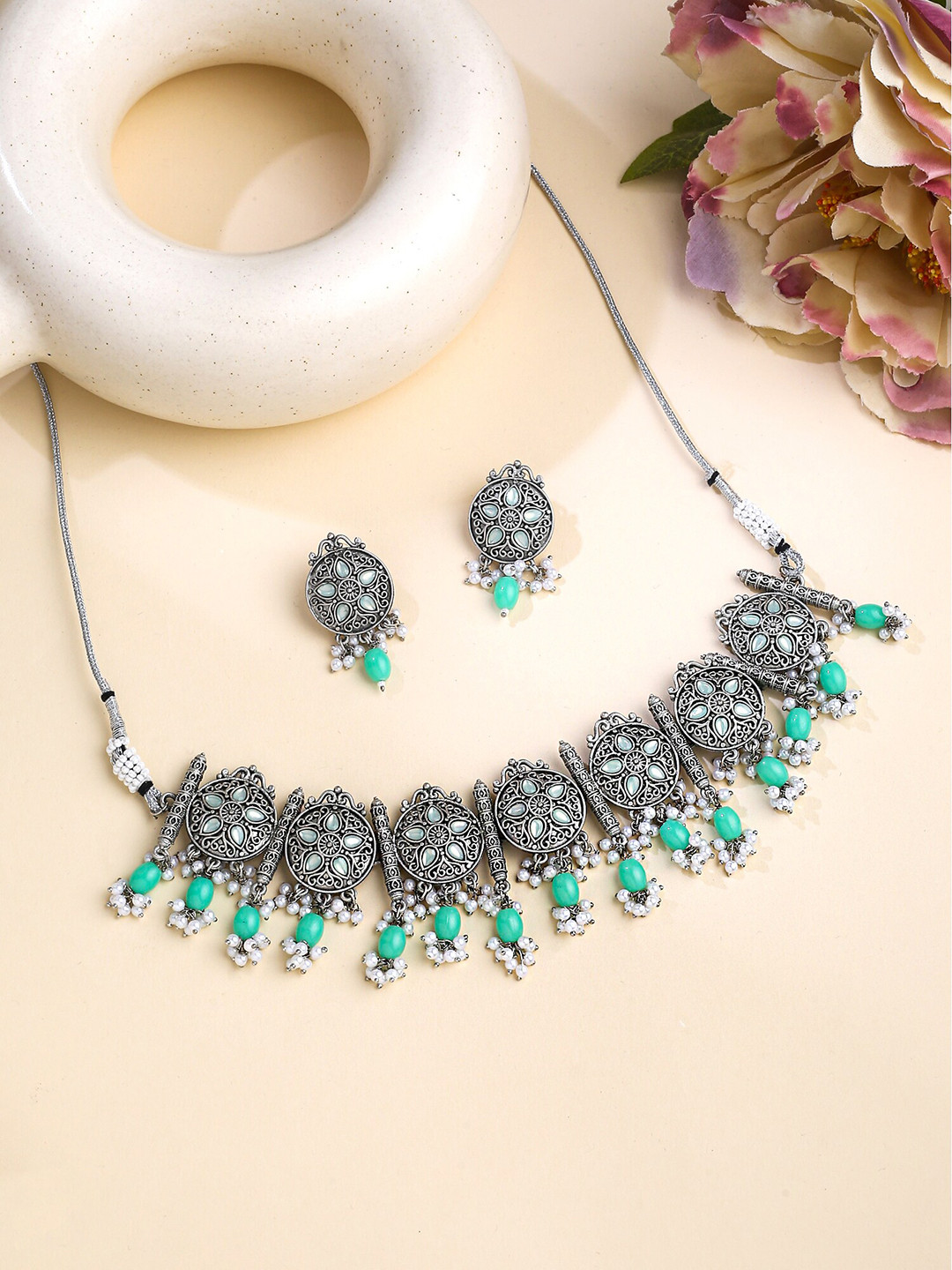 Yellow Chimes Beaded & Stone-Studded Jewellery Set