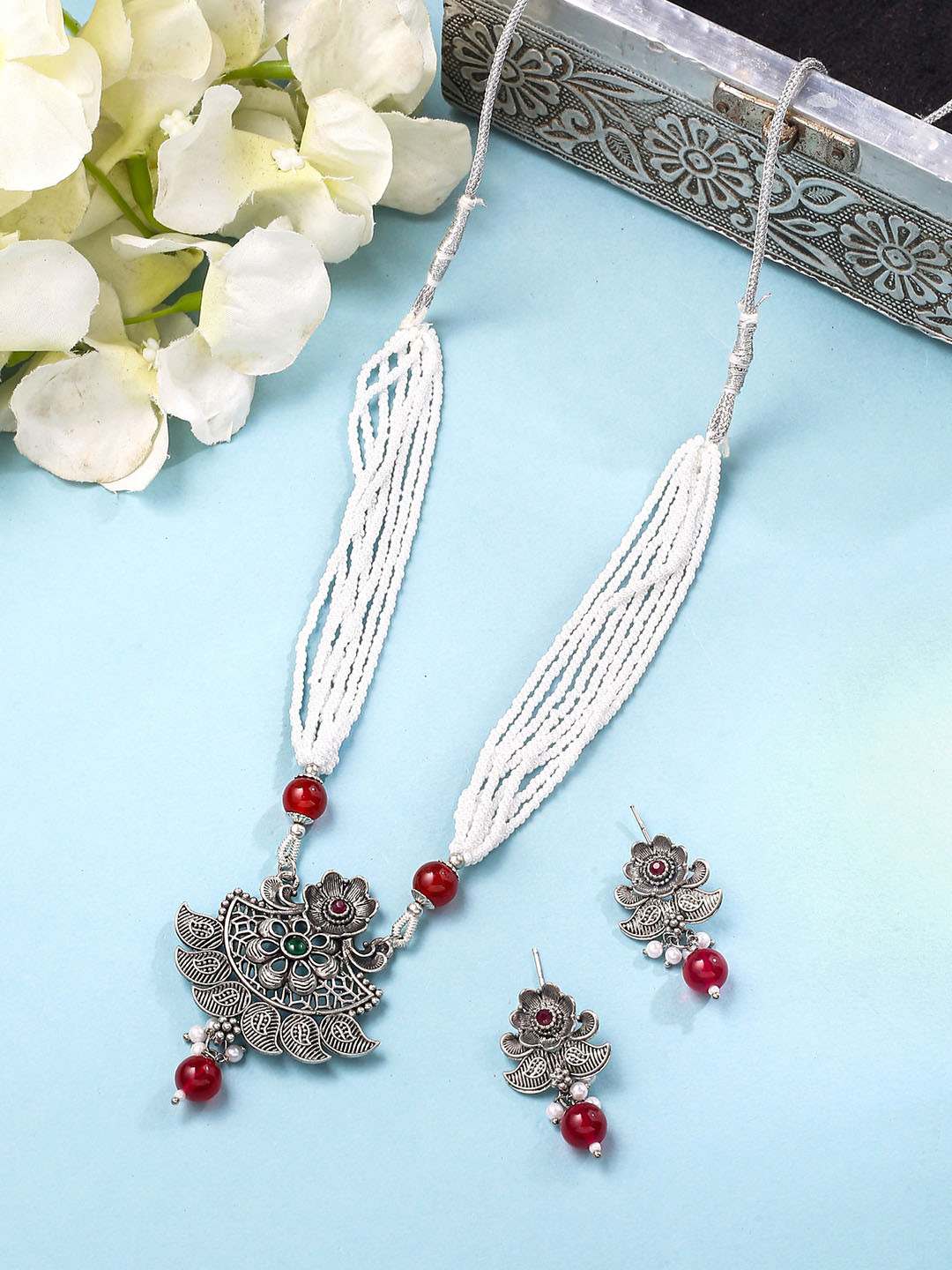 Yellow Chimes Silver-Plated and Beaded Jewellery Set