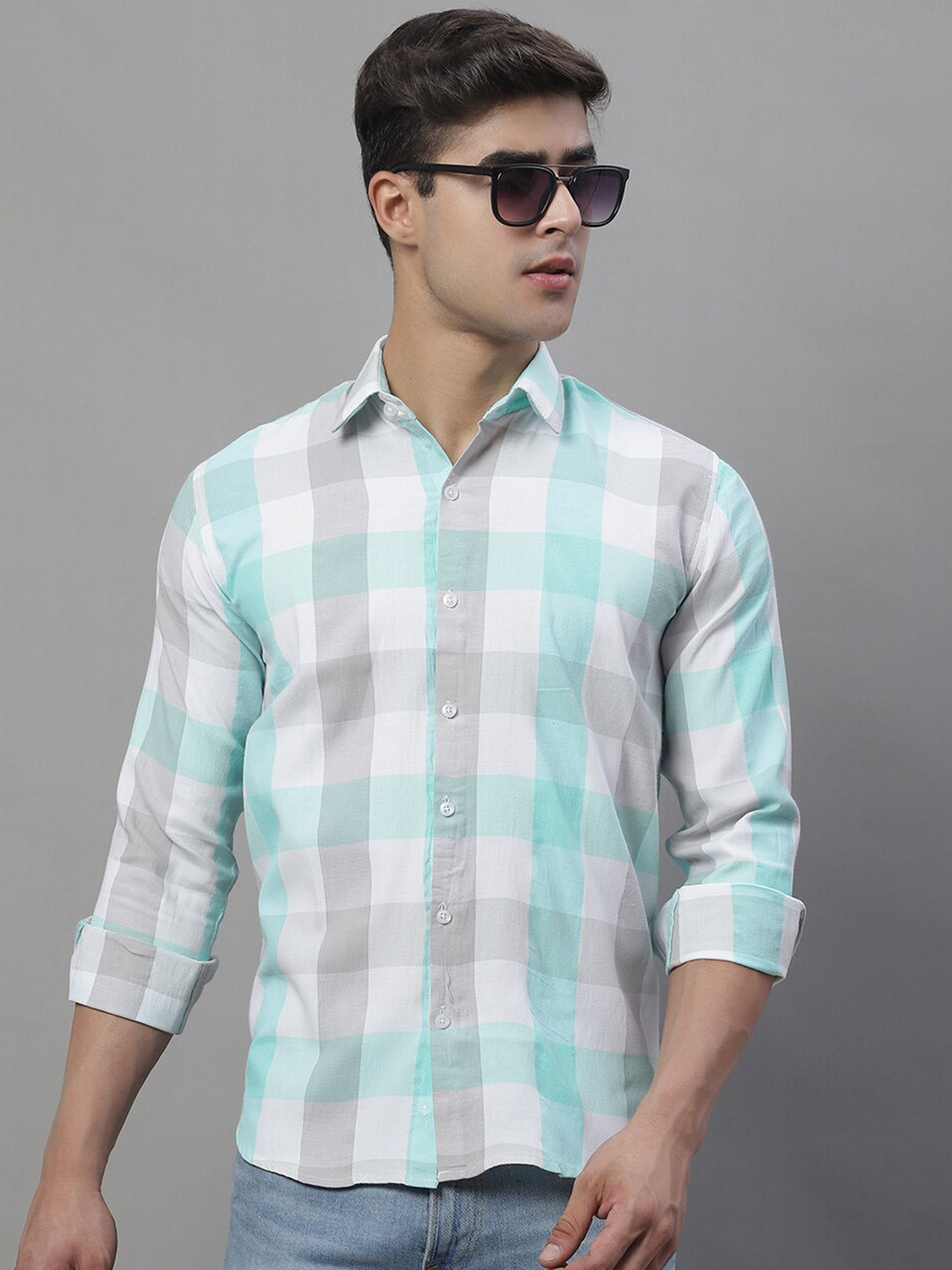 JAINISH Classic Gingam Checked Pure Cotton Casual Shirt