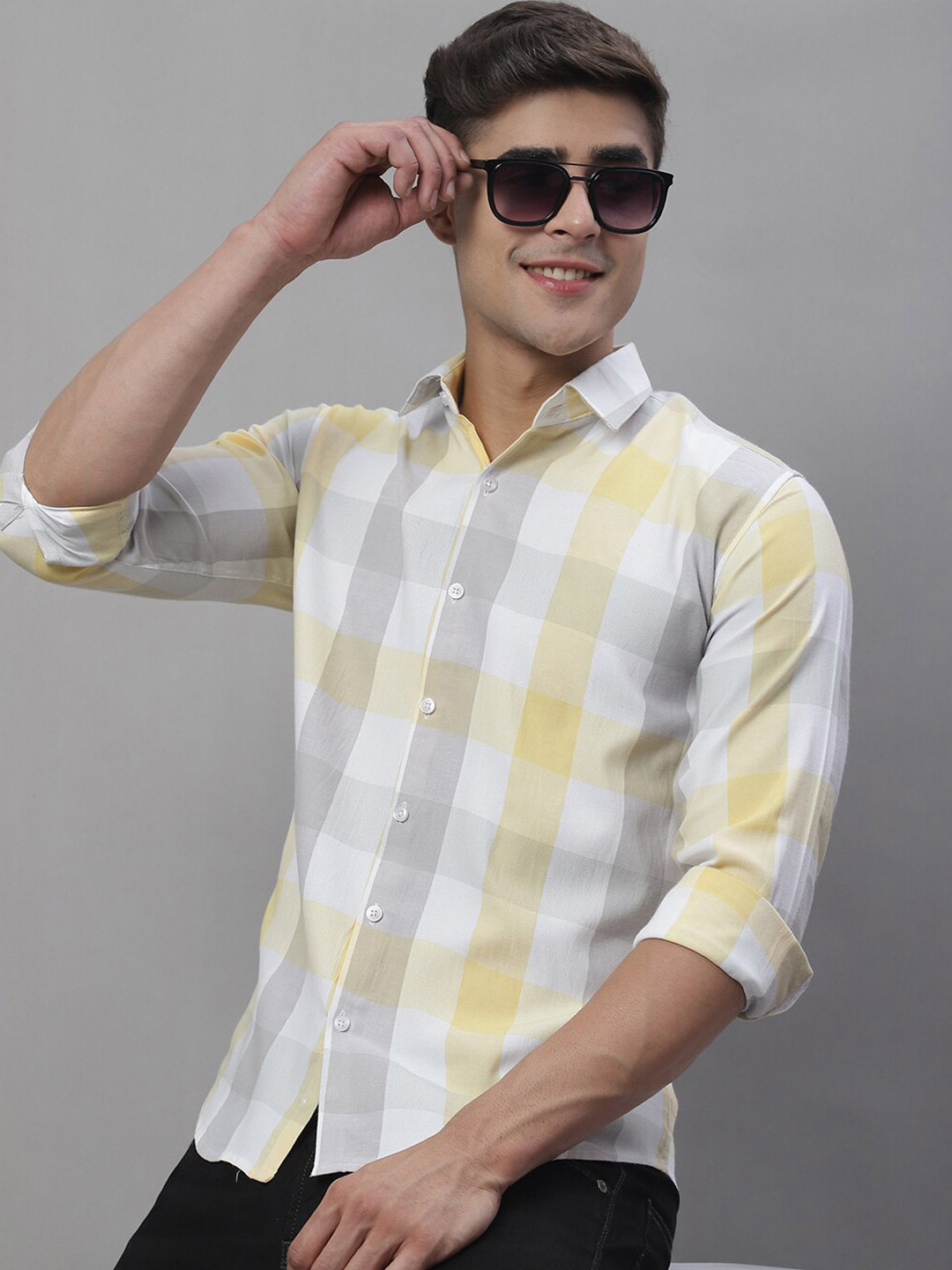 JAINISH Classic Gingam Checked Pure Cotton Casual Shirt