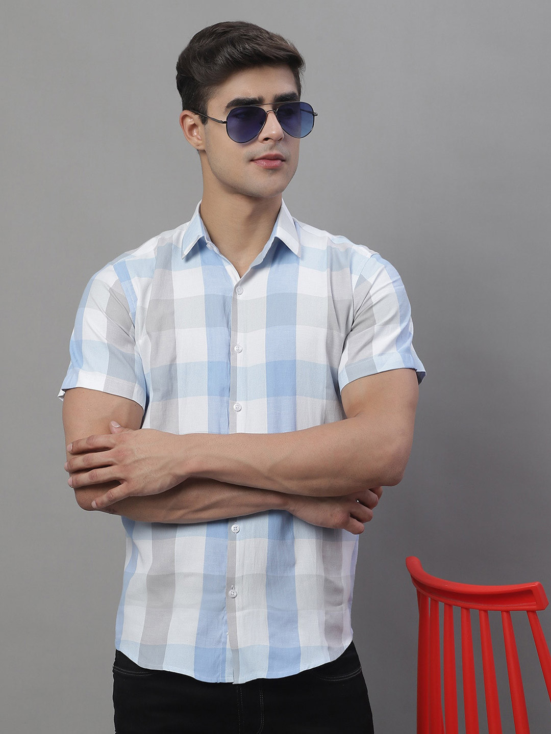 JAINISH Classic Gingam Checked Pure Cotton Casual Shirt