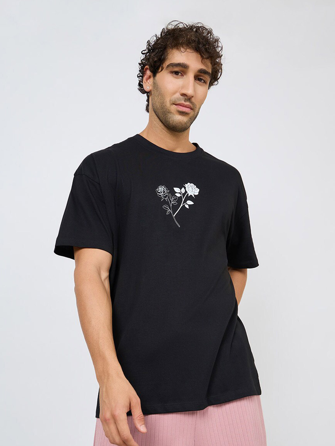 Styli Men Rose Graphic Oversized T-Shirt