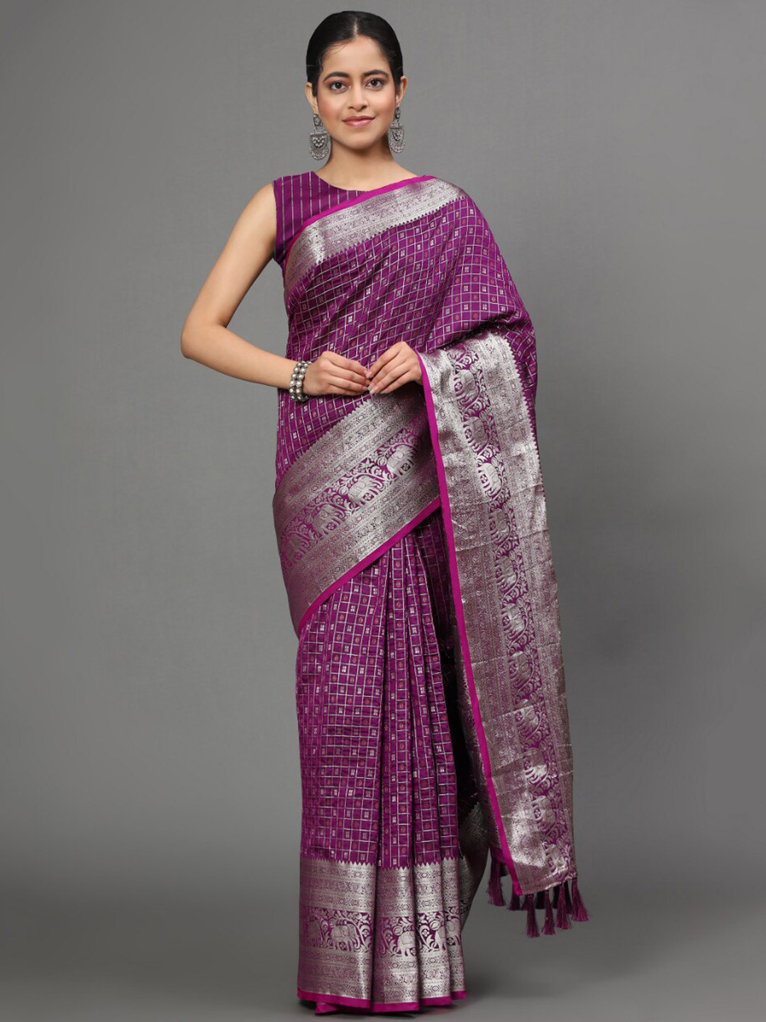 Tasarika Checked Zari Banarasi Saree