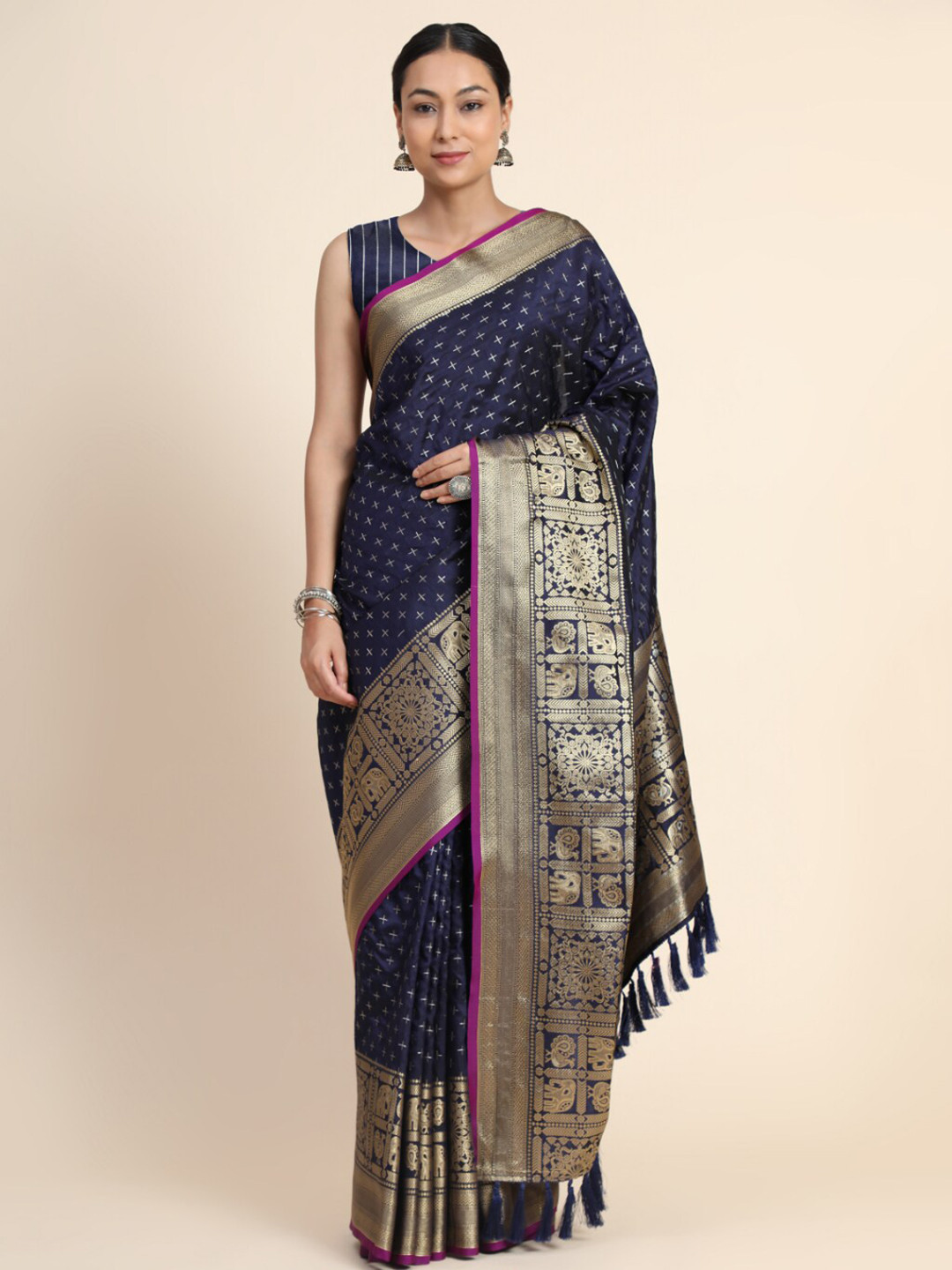 Tasarika Geometric Woven Design Zari Banarasi Saree