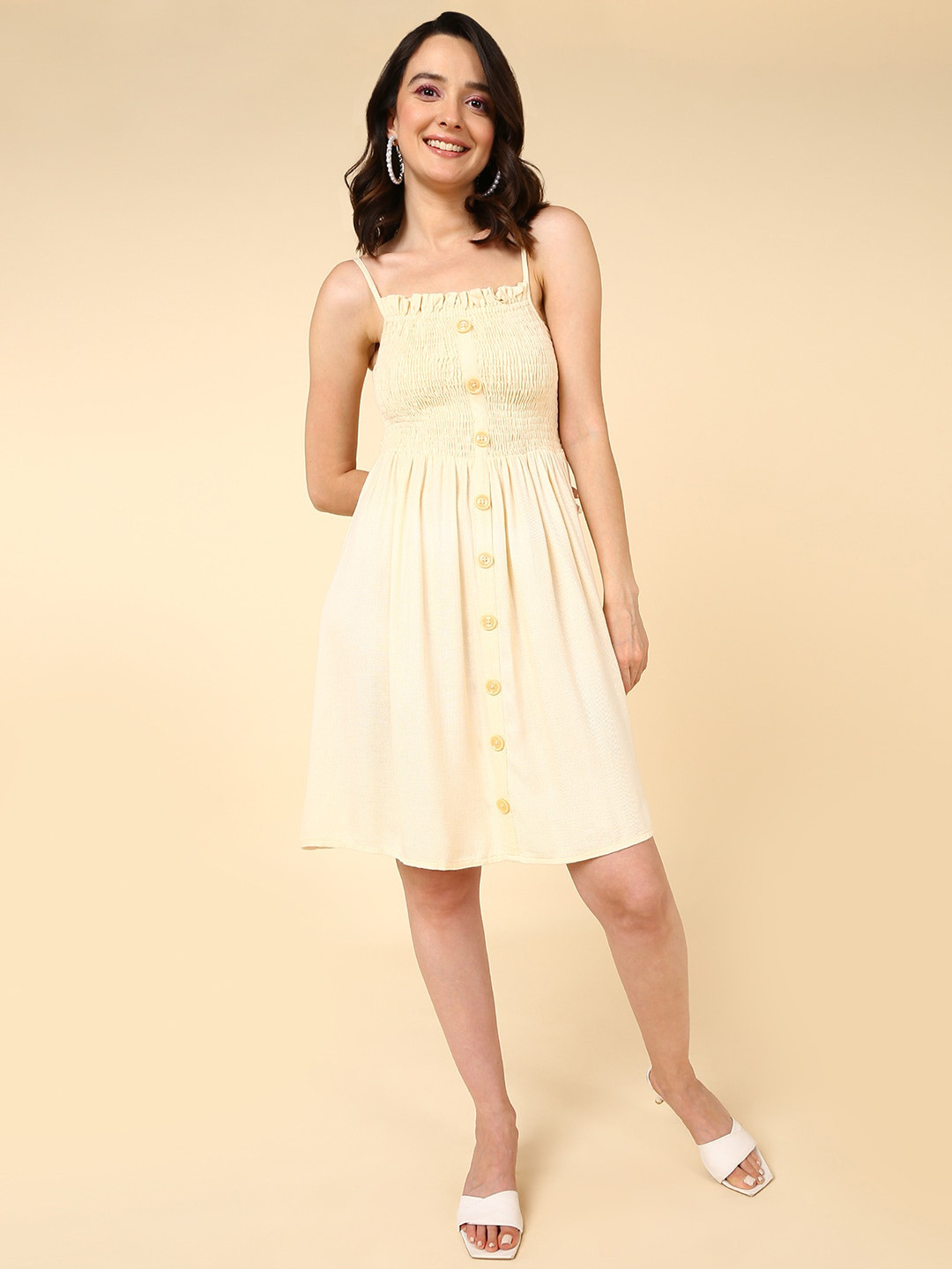 Mast & Harbour Cream-Coloured Fit & Flare Dress