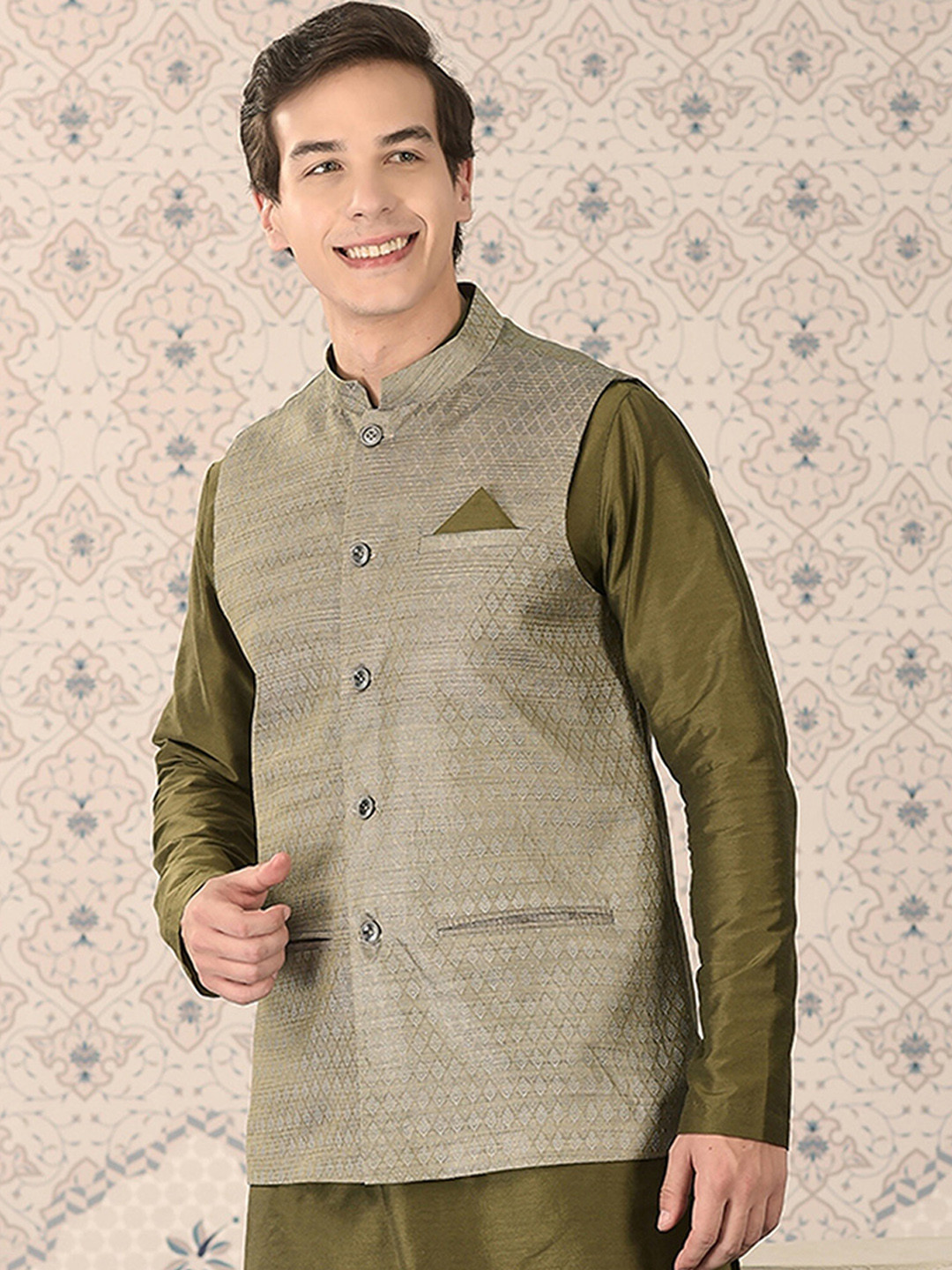 Ode by House of Pataudi Woven Design Nehru Jacket